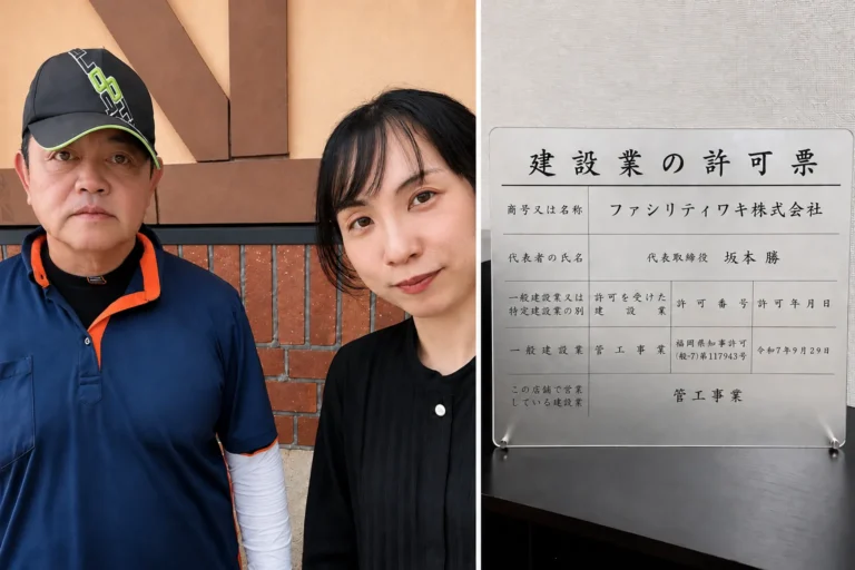 ファシリティワキ株式会社様と建設業許可票